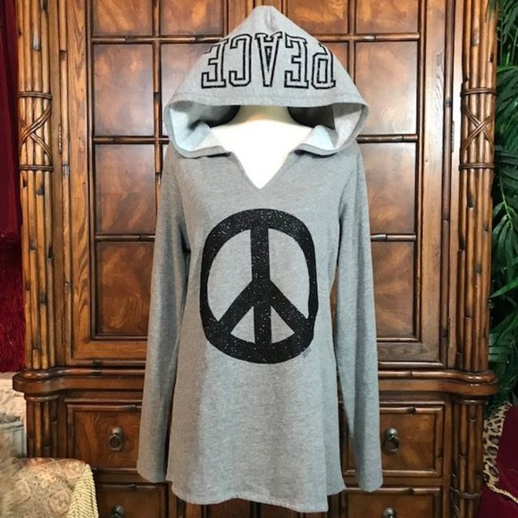 Justice PEACE Sparkle Cotton Blend Fleece Back Hoodie - Picture 1 of 11